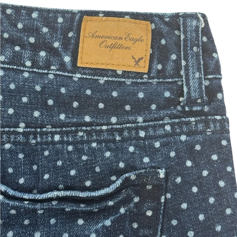 American Eagle Outfitters Low Rise Blue Polka Dot Cut Off Raw Hem Denim Shorts 4